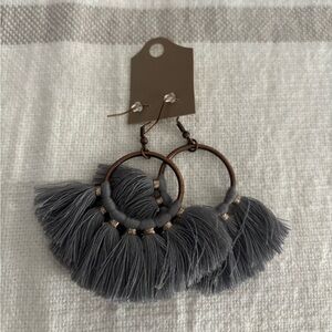 Gray Tassel Hoop Earrings - Never Worn